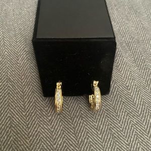 Yellow gold tone hoops with cubic zirconia set in 925 Sterling Silver